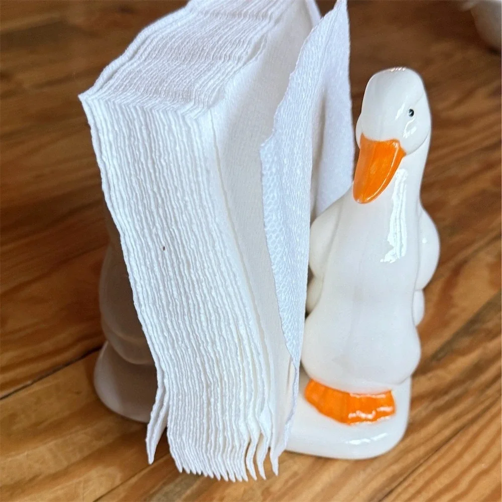 Unbranded Duck Napkin Holder White Ducks Orange Beaks & Feet Farmhouse